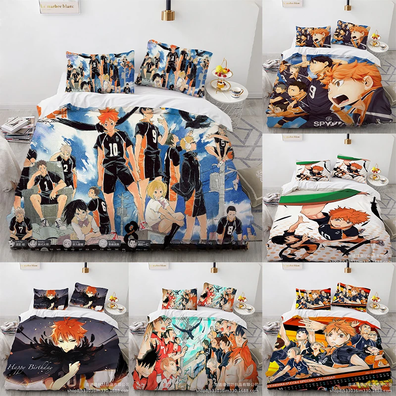Juego de cama Haikyuu con diseño de voleibol en habitación