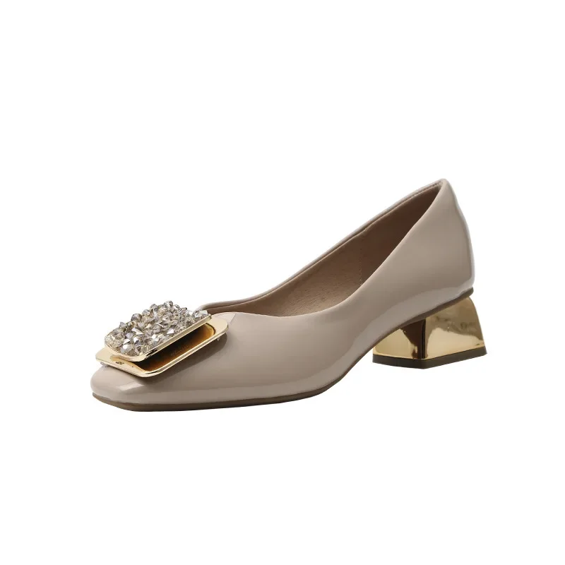 Zapatos de tacón para mujer, tendencia de tacón medio para primavera y verano, charol, punta cuadrada roja, boca poco profunda, tacones altos para mujer - imagen 5