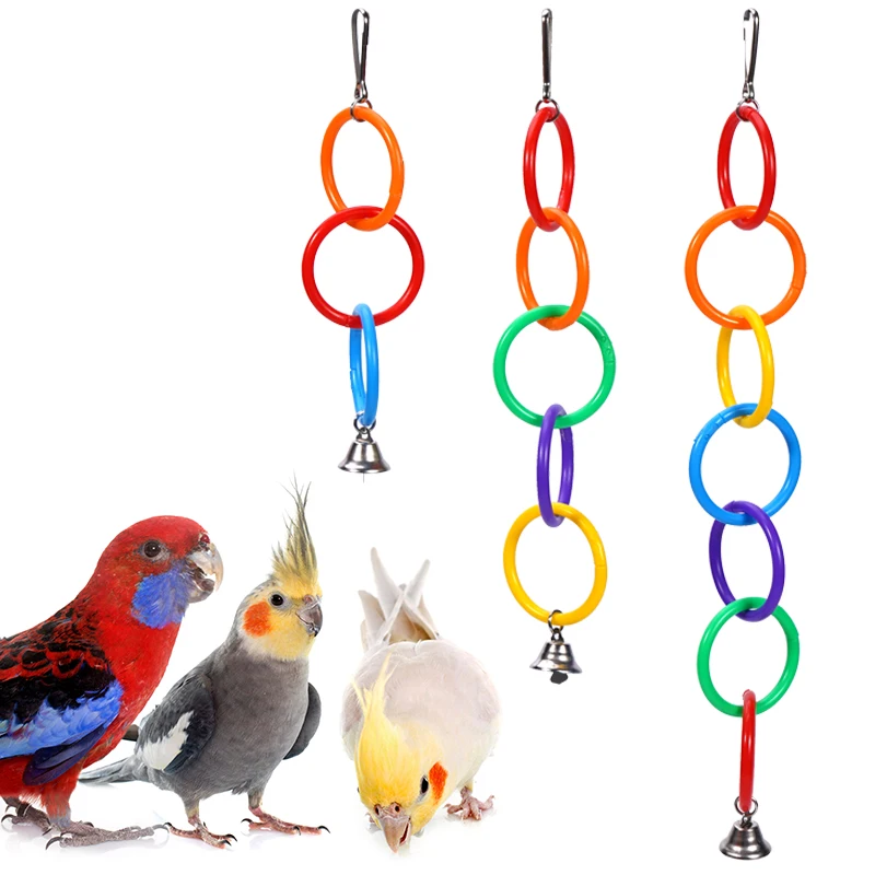 Columpio para loros, jaula para pájaros, juguetes con sonido de campana, anillo de escalada colorido para molinos, cacatúa gris africano, suministros para periquitos