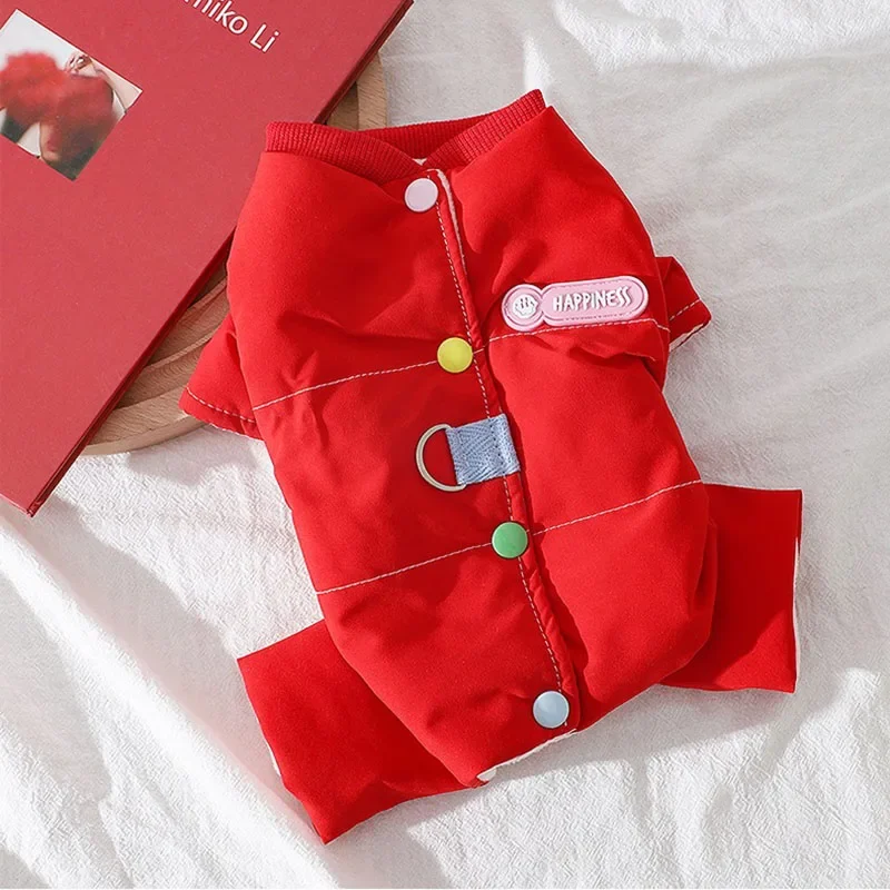 Ropa cálida de invierno para mascotas, abrigo de plumón para perros de tamaño mediano, ropa para perros de Color sólido, ropa gruesa de cuatro patas para Bichon, monos para mascotas - imagen 5