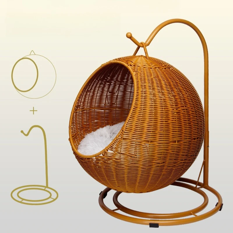 Cama colgante de ratán para gatos, hamaca acolchada suave para gatos, camas transpirables desmontables para gatos, decoración del hogar, columpio para gatos, perros pequeños - imagen 3