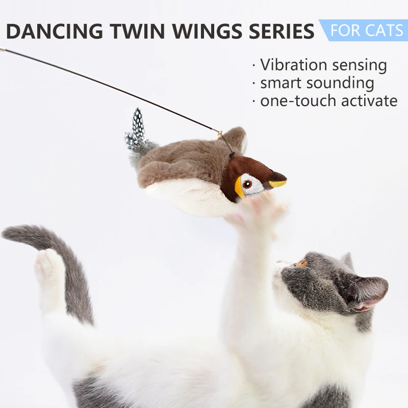Juguetes interactivos para gatos, pájaro batido recargable (sin volar) con hierba gatera para gatos de interior, juguetes de peluche activados por tacto, 1 ud. - imagen 5