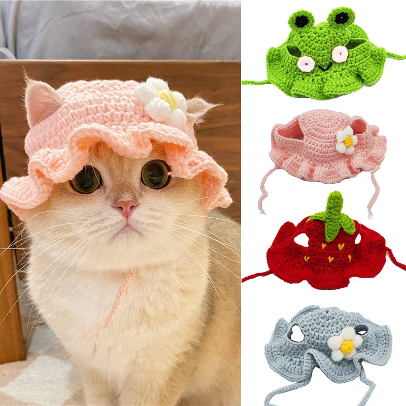 Gorro para gato de otoño e invierno, gorro elástico bonito y refinado para mascotas, gorro tejido para cachorros y gatitos, accesorios para sesión de fotos de fiesta, decoración para gatos