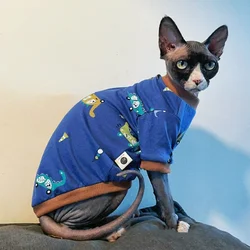 Camiseta algodón Spynx Devon Rex – Gatitos sin pelo azul dinosaurio