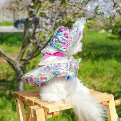 Vestido floral verano con lazo perros Chihuahua Bichón sombrero gatos