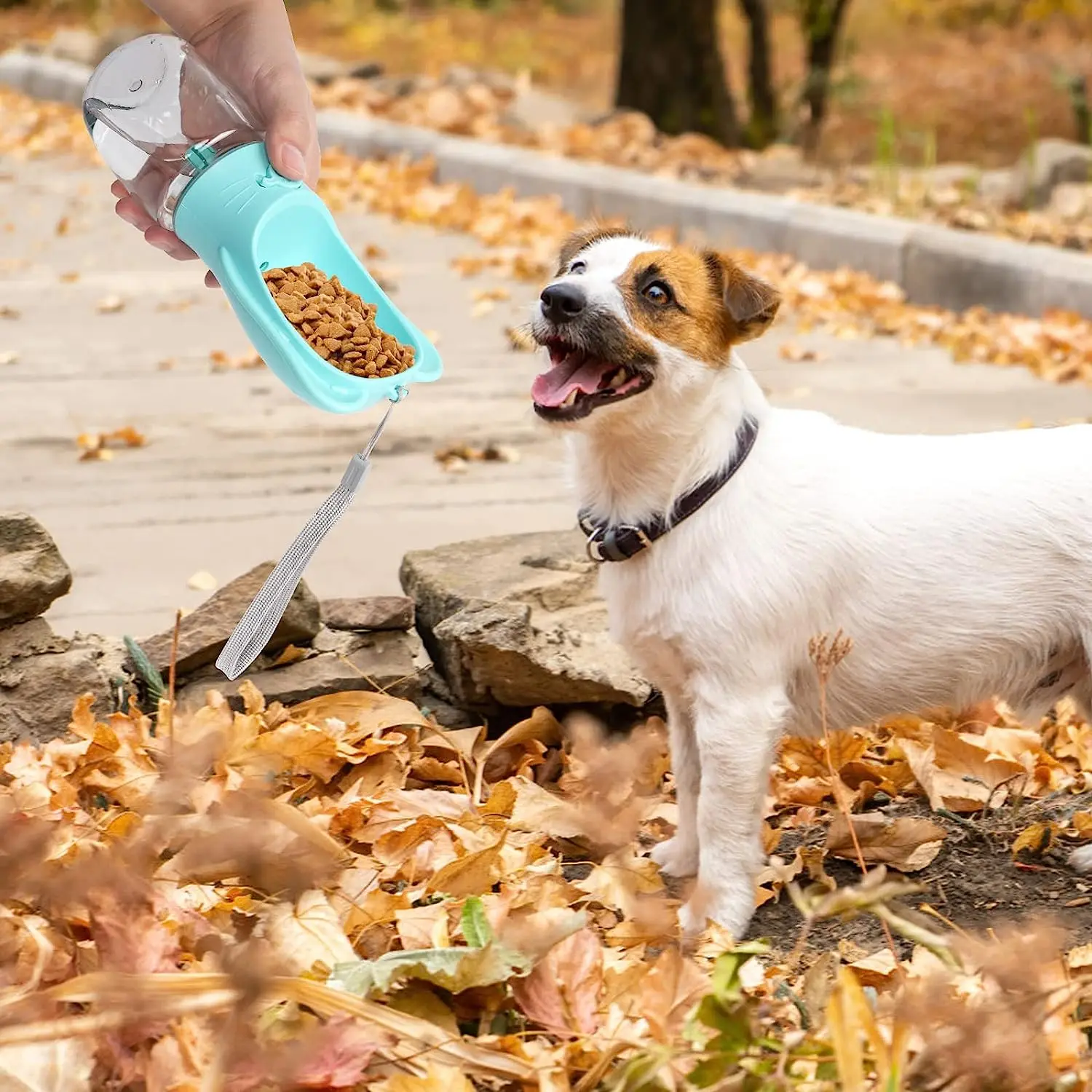 Botella de agua para perros, dispensador para mascotas con contenedor de comida desmontable, cerradura a prueba de fugas para viajes y senderismo - imagen 5