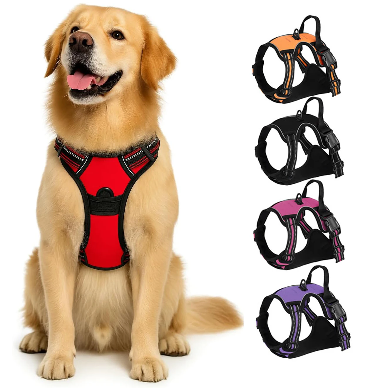 Arnés para perros sin tirones, arnés de chaleco acolchado reflectante ajustable y resistente para mascotas con mango de Control para caminar para perros medianos y grandes