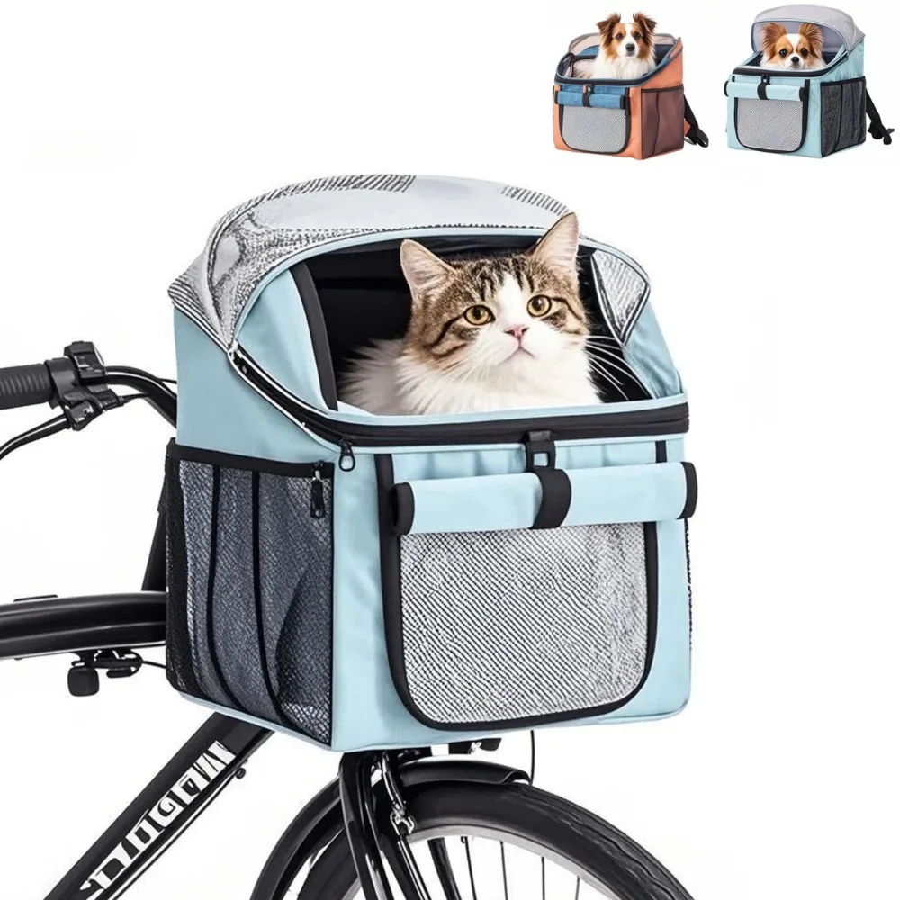 Portabicicletas para perros, portabicicletas expandible, plegable, de cara suave, para gatos, 2 puertas abiertas, bolsa de viaje para mascotas, mochila para perros pequeños y medianos