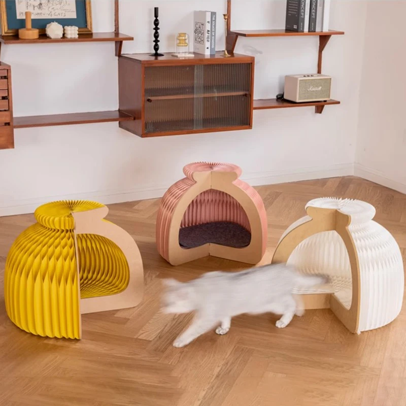 Cama nido plegable para gatos, jaula portátil de papel Kraft para casa de gatos, interior, 4 estaciones, anidación Universal para gatos, suministros creativos extraíbles para mascotas - imagen 5