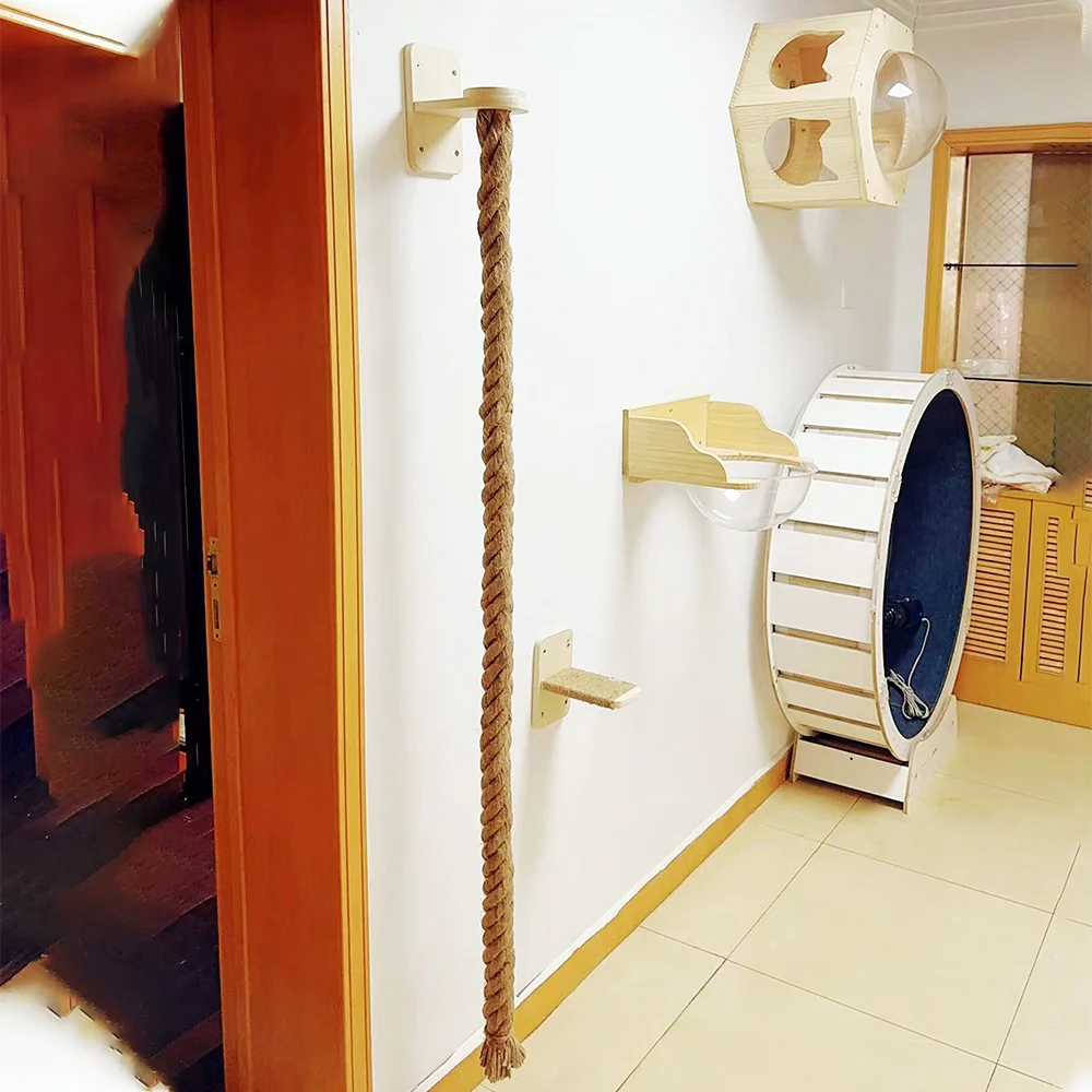Cuerda de escalada para gatos, estante para gatos de madera maciza, estante para escalar gatos, cuerda alta, escalera grande de cuerda para gatos, plataforma de salto para gatos montada en la pared - imagen 2