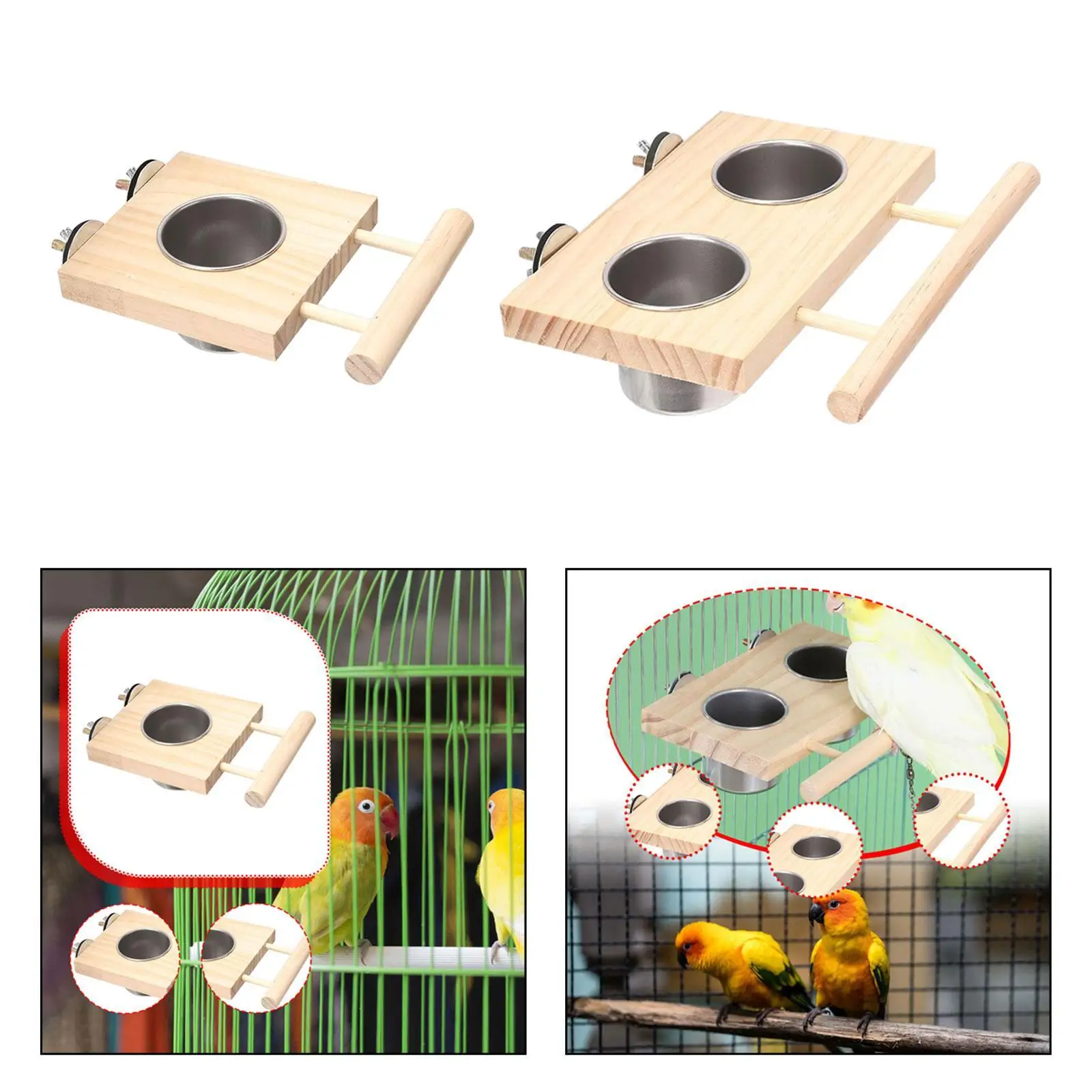 Bird Feeding Dish Cup Perch Stand Toy Wood Feed and Watering Supplies Feeding Cup Bowl for Cockatiel Parakeet Chinchilla