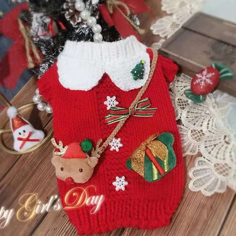 Suéter festivo de punto de alce navideño para mascotas, traje suave y cálido para perros pequeños, ropa perfecta para vacaciones de otoño e invierno