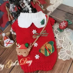 Suéter festivo de punto de alce navideño para mascotas, traje suave y cálido para perros pequeños, ropa perfecta para vacaciones de otoño e invierno