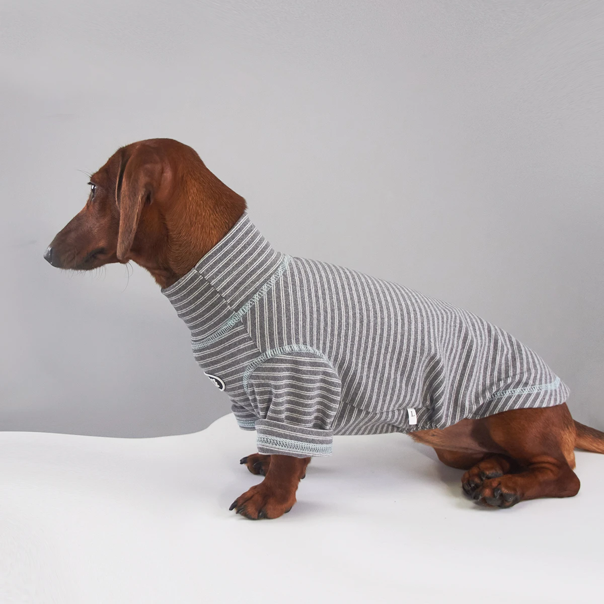 Pijama rayado de cuello alto para perro salchicha – Ropa térmica pequeña - imagen 3