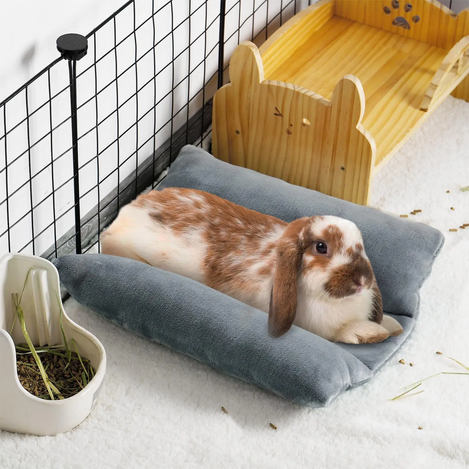 Cama de conejo gruesa y suave, cama cóncava de conejito, cojín para abrazar, estera de felpa con almohadas de tumbona de algodón, estera pequeña para mascotas para dormir - imagen 2