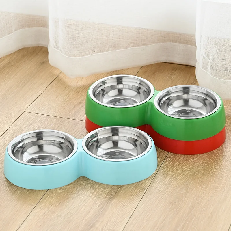 Suministros de alimentación para cachorros y gatitos, cuencos dobles para comida de perro, alimentador de agua de acero inoxidable, plato para beber para mascotas, accesorio para perros pequeños - imagen 2