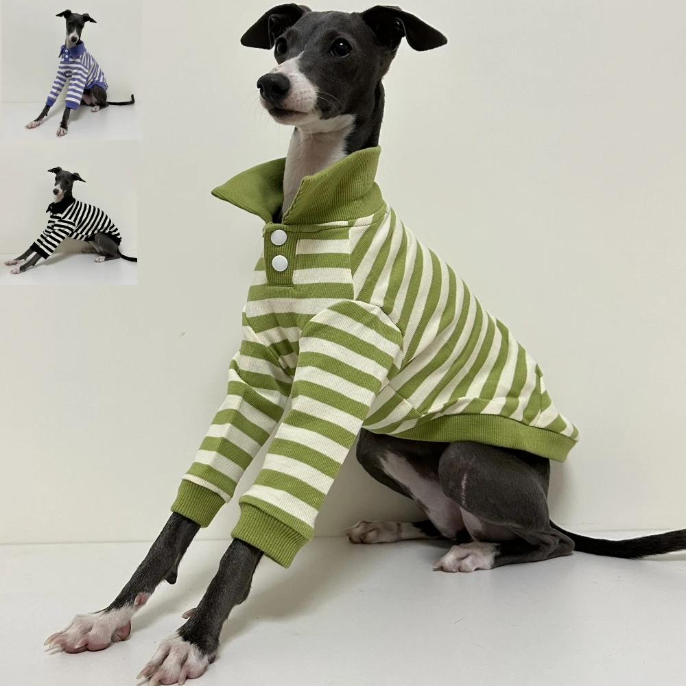 Polo a rayas de algodón galgo italiano, ropa para perros Huibit, abrigo elástico suave para perros Bedlington Terrier en primavera y otoño - imagen 3