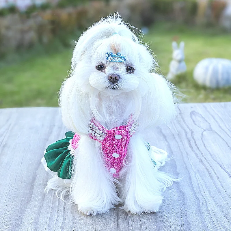 Vestidos lolita de Tweed para perros pequeños, vestido de princesa para perros, vestido de boda para mascotas, ropa Formal para fiesta de cumpleaños, vestido de tul para perros - imagen 4