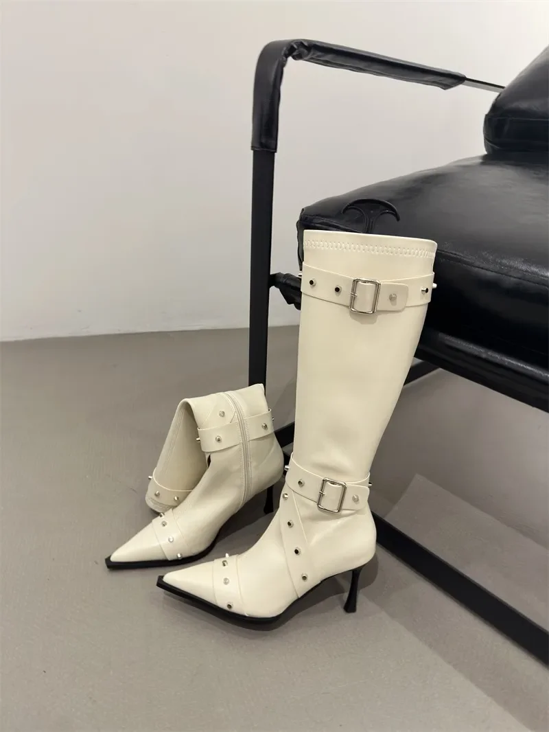 Botas finas de tacón alto para Mujer, botas largas de tacón alto con punta estrecha y aspecto más fino, zapatos con cremallera para Mujer - imagen 5