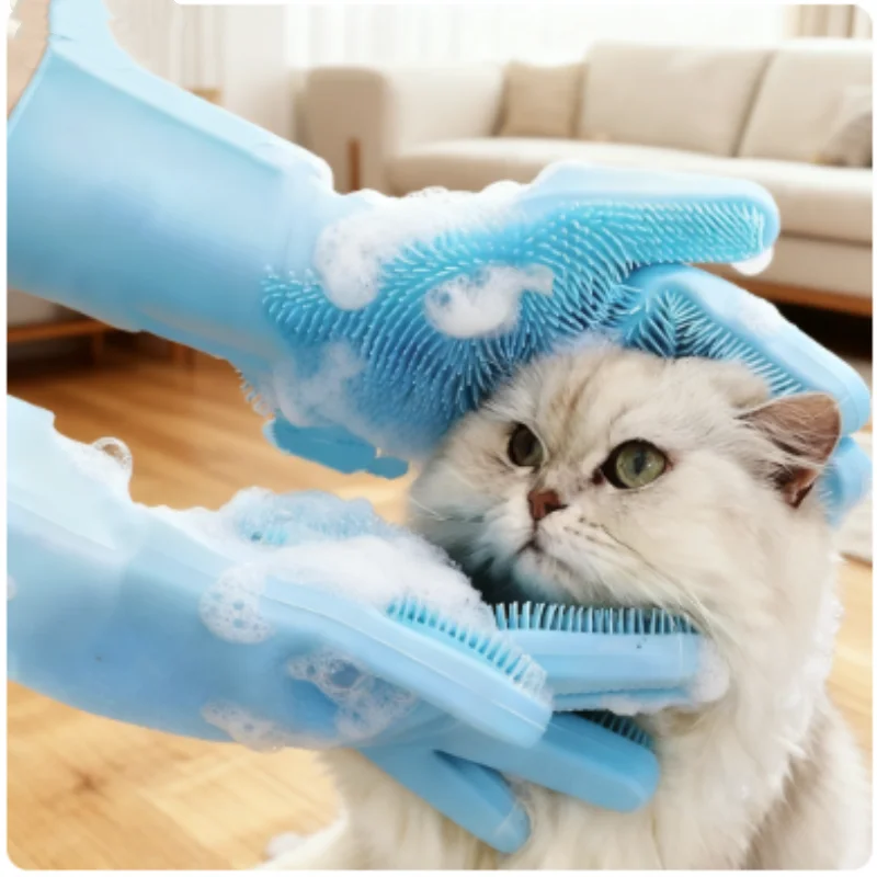 Guantes de baño para mascotas para perros y gatos, protección gruesa antiarañazos y arañazos, cepillo exfoliante para baño para perros, suministros esenciales para perros - imagen 2