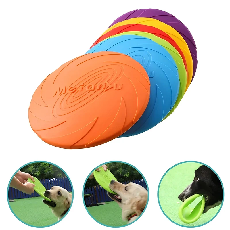 Juguetes para perros, disco volador de silicona, moda Multicolor, juguetes para masticar resistentes, juego al aire libre para cachorros, suministros interactivos de entrenamiento