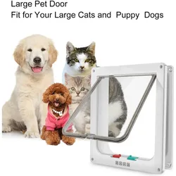 Puerta para mascotas con bloqueo de 4 vías para puerta de perro, gato, gatito, puerta con solapa de seguridad, plástico ABS, puerta pequeña y mediana para perros y gatos, suministros para mascotas