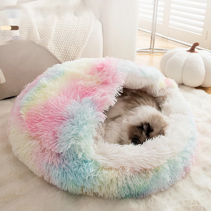 Cama suave de felpa para gatos con funda, colchón para mascotas, cama redonda para gatos, cama cálida para invierno, cojín para perros pequeños, nido para gatitos - imagen 4
