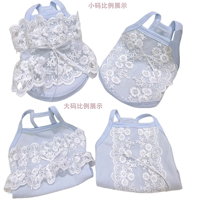 Vestido azul para perro, camisa con tirantes y volantes de encaje con estampado Floral rosa, vestido de princesa para cachorro pequeño, vestido de fiesta de verano para niña, cachorro - imagen 5