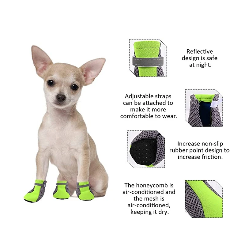 Zapatos para perros, transpirables, impermeables, red para caminar al aire libre, zapatos suaves de verano para mascotas, botas reflectantes seguras de noche para perros pequeños y medianos - imagen 3
