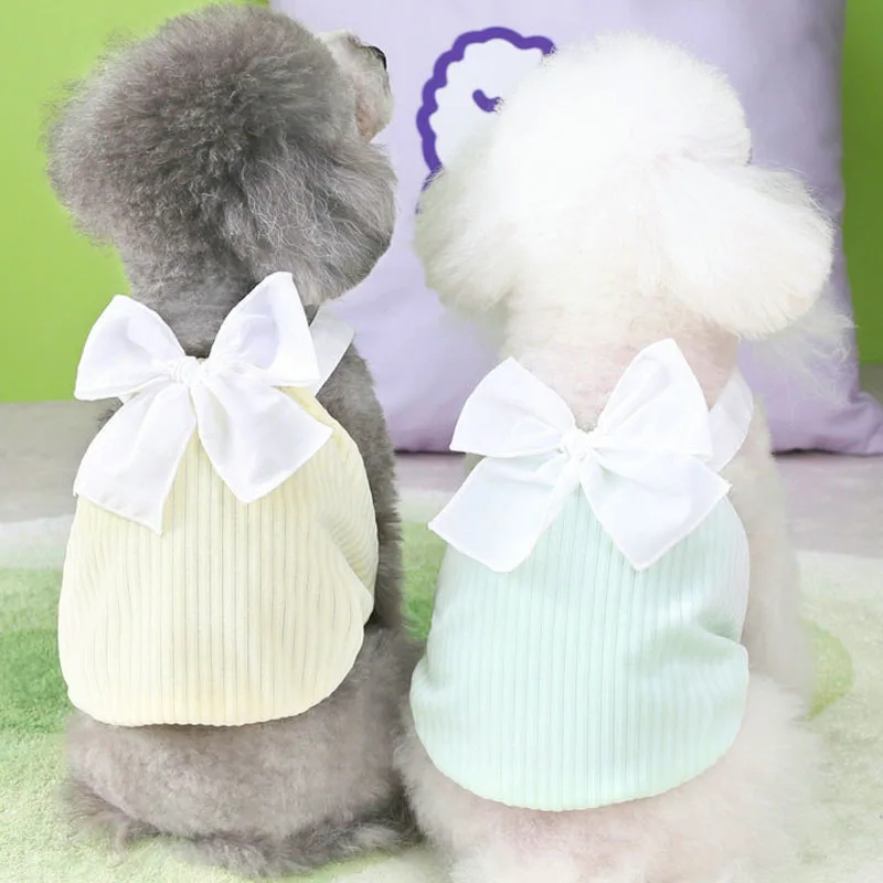 Ropa para perros, chaleco con lazo blanco de verano, camiseta con capucha para cachorros, rosa, verde, azul y amarillo, chalecos con capucha para perros pequeños, Chihuahua, perro salchicha - imagen 4