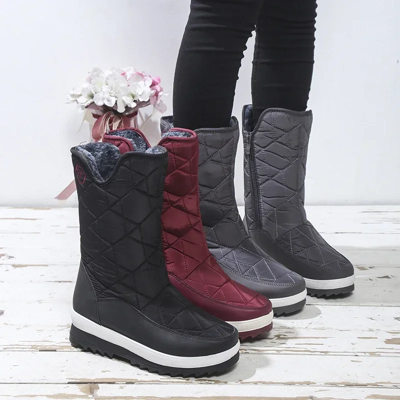 Botas de nieve de media pantorrilla para mujer, botines impermeables cómodos con cordones, mantiene el calor, Invierno - imagen 4