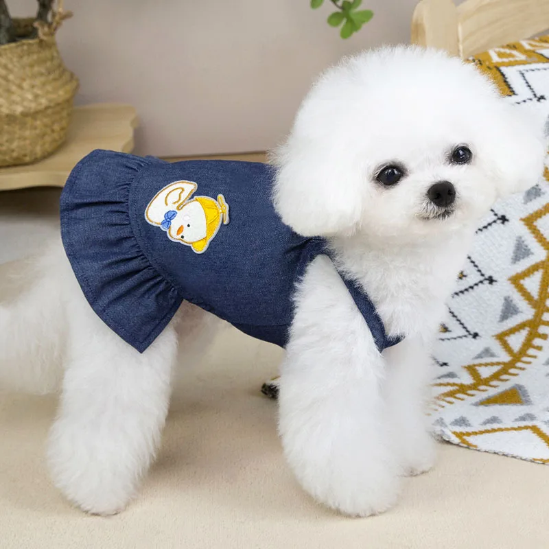 Ropa encantadora para cachorros con tirantes, vestido vaquero azul de verano para perros, falda con capucha y tirantes para niñas, ropa para perros pequeños y medianos, Chihuahua Pug - imagen 5