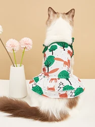 Vestido multiestilo para gatos y perros con estampado girasol y zorro