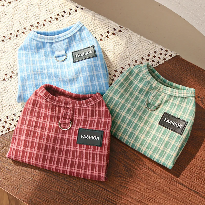 Chaleco de terciopelo a cuadros para otoño/invierno, ropa para gatos, camisa Base para mascotas, abrigo bonito, ropa para cachorros, ropa de Navidad para perros - imagen 3