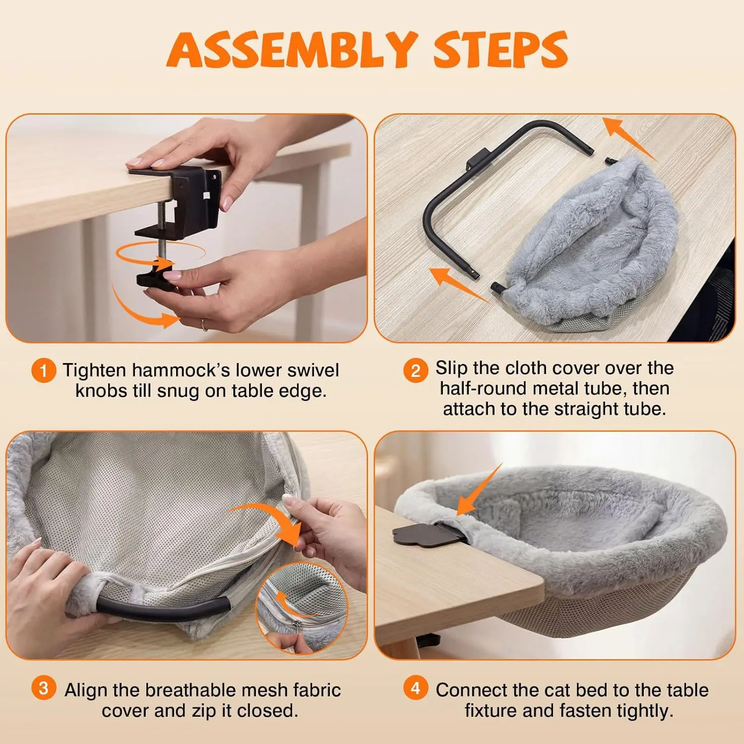 Cama colgante escritorio para gatos – Hamaca plegable de felpa - imagen 2