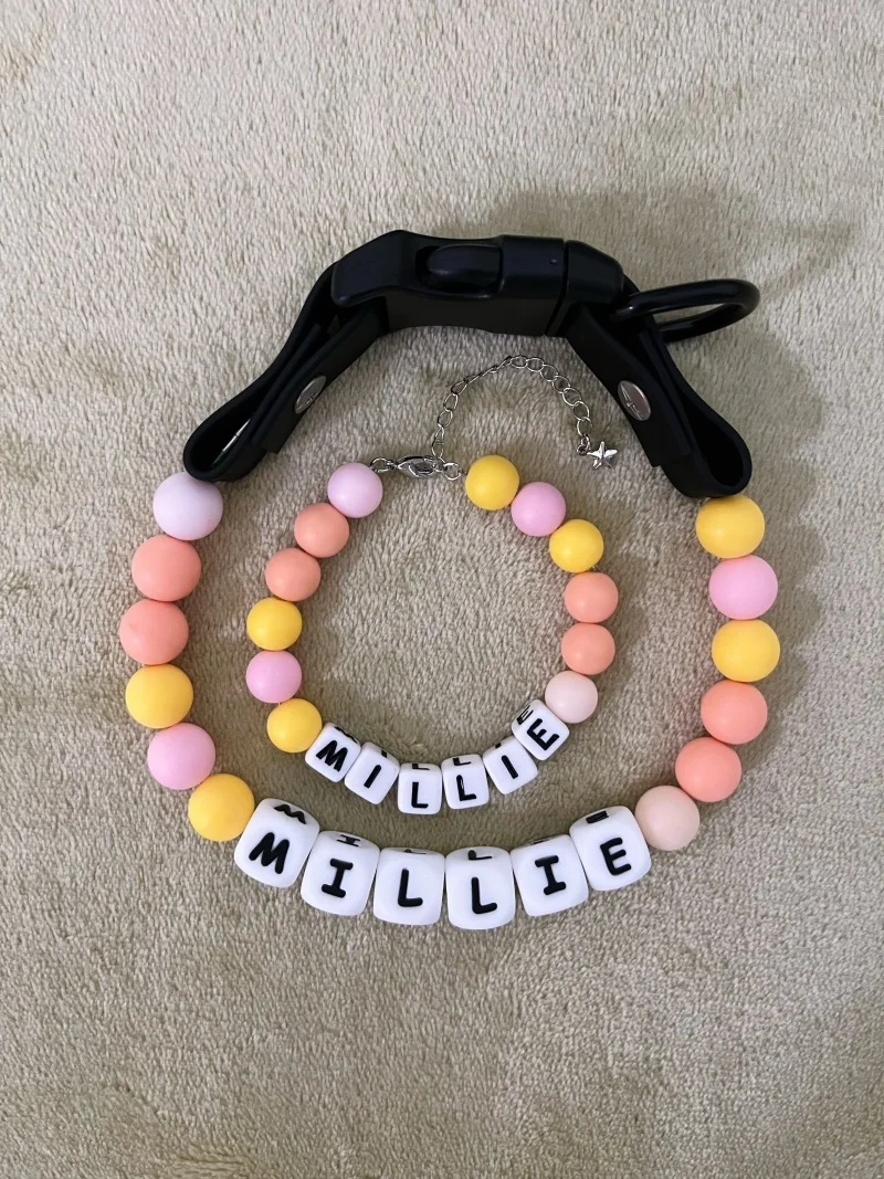 Collar con nombre de cuentas para mascotas con conjunto de pulsera de la amistad, pulsera personalizada de celebridades, Collar con nombre de perro personalizado, Collar con cuentas de perlas para perros - imagen 5