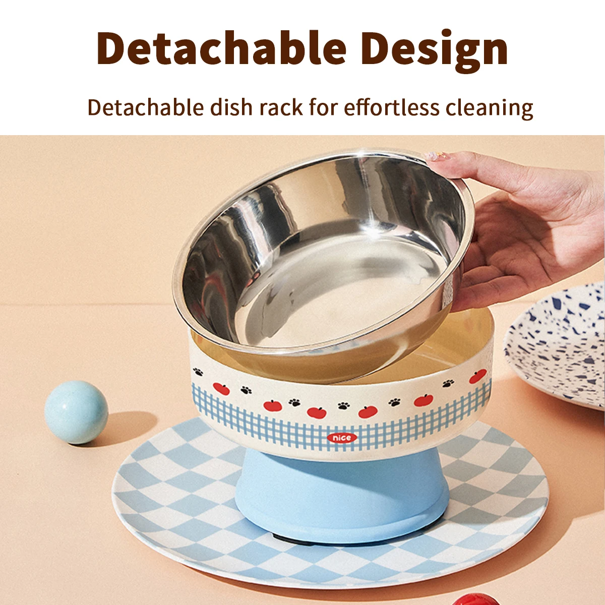 One piece of pet stainless steel high-foot bowl, colorful cartoon pattern single bowl, anti-black mouth, cervical vertebra prote - imagen 4