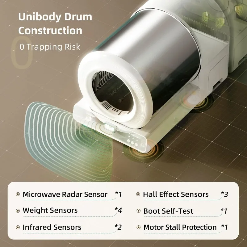 Uahpet Caja de arena para gatos autolimpiante de acero inoxidable, caja de arena para gatos automática con control por aplicación, entrada inferior, sensores de seguridad - imagen 4
