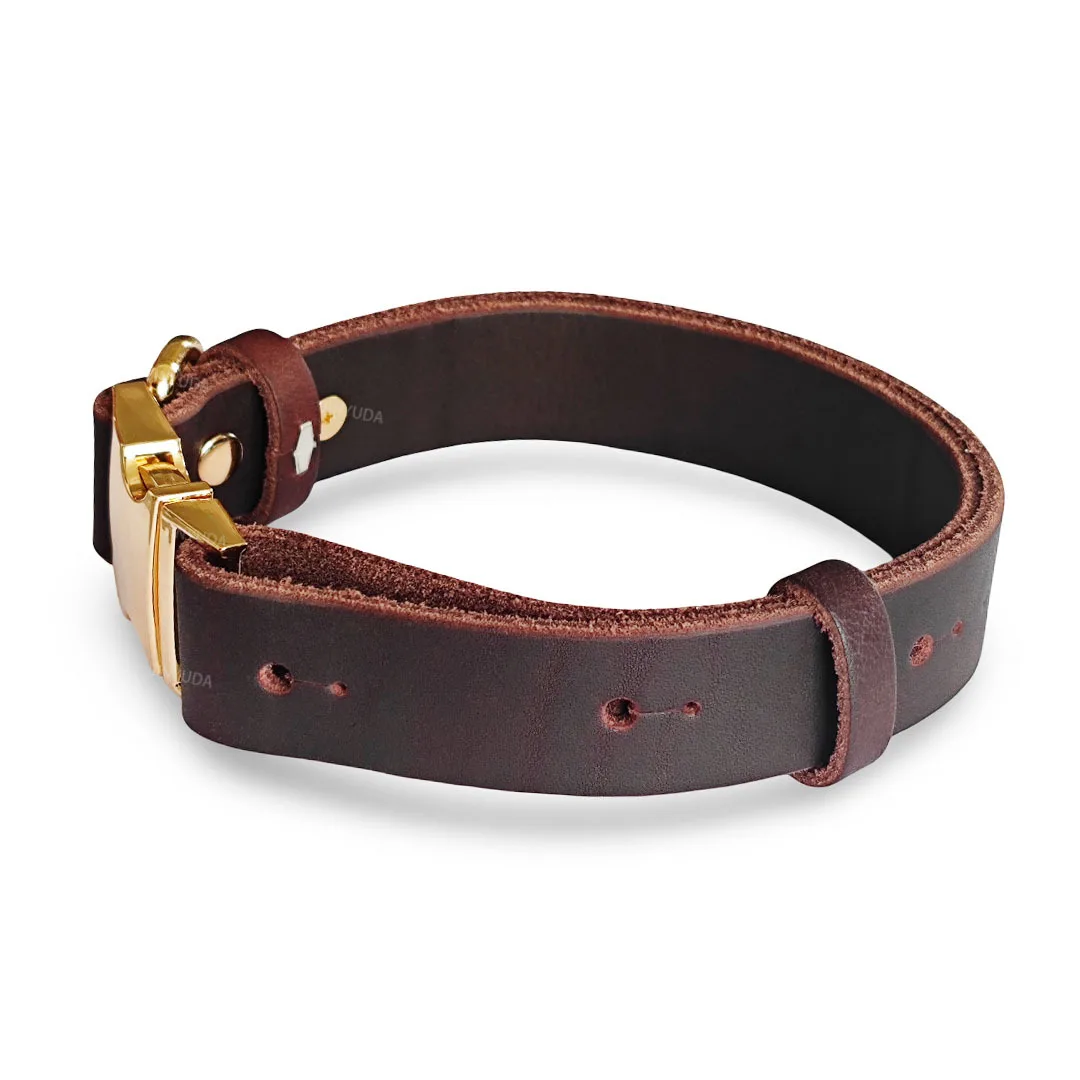 Collar de cuero genuino para mascotas, correa ajustable para el cuello para perros y gatos con hebilla de latón, Collar para mascotas duradero y elegante de cuero real de primera calidad - imagen 2