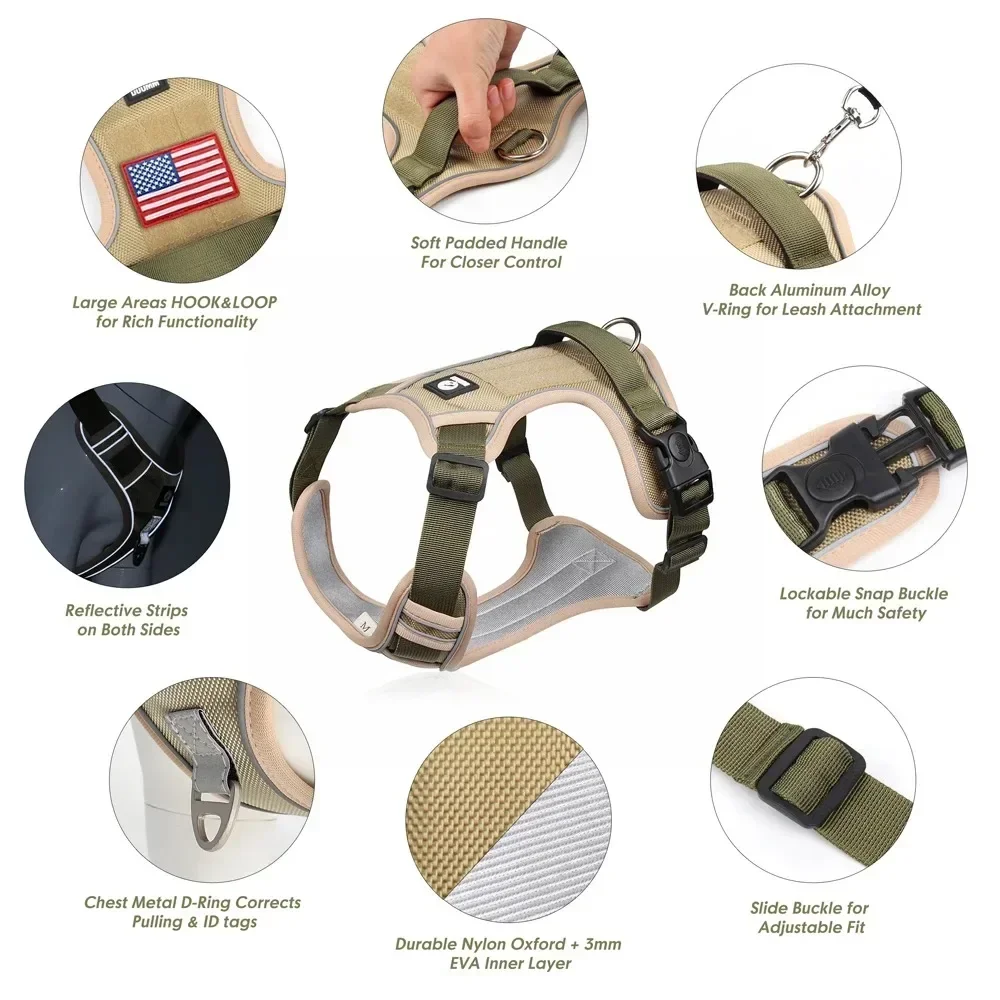 Arnés reflectante para perros sin tirones para perros medianos y grandes, chaleco táctico ajustable con asa, tela Oxford impermeable - imagen 3