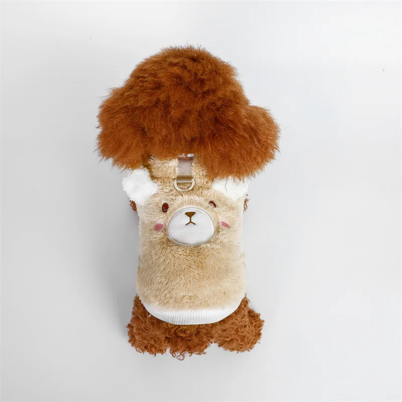 Sudadera con capucha de oso para mascotas, ropa para perros de dos piernas de terciopelo, abrigo de otoño/invierno, ropa para perros pequeños, ropa para cachorros - imagen 2