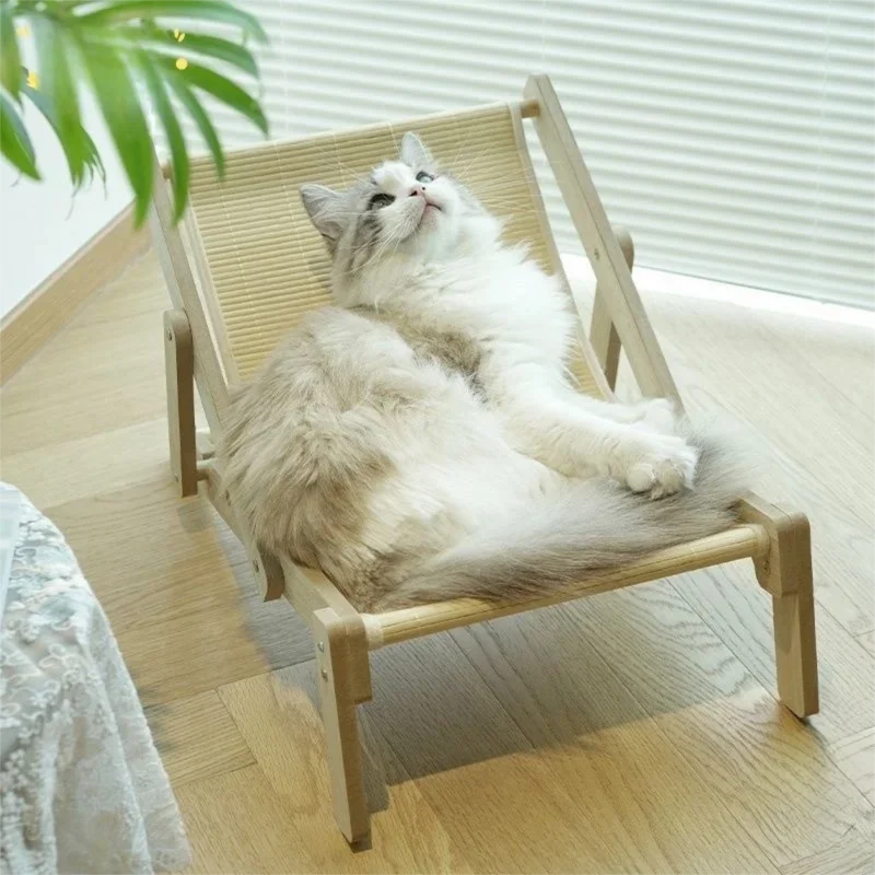 Tumbona para gatos ajustable de tres posiciones Diseño de madera maciza Combina una cama para gatos y un poste rascador en un juguete para gatos estilo sofá