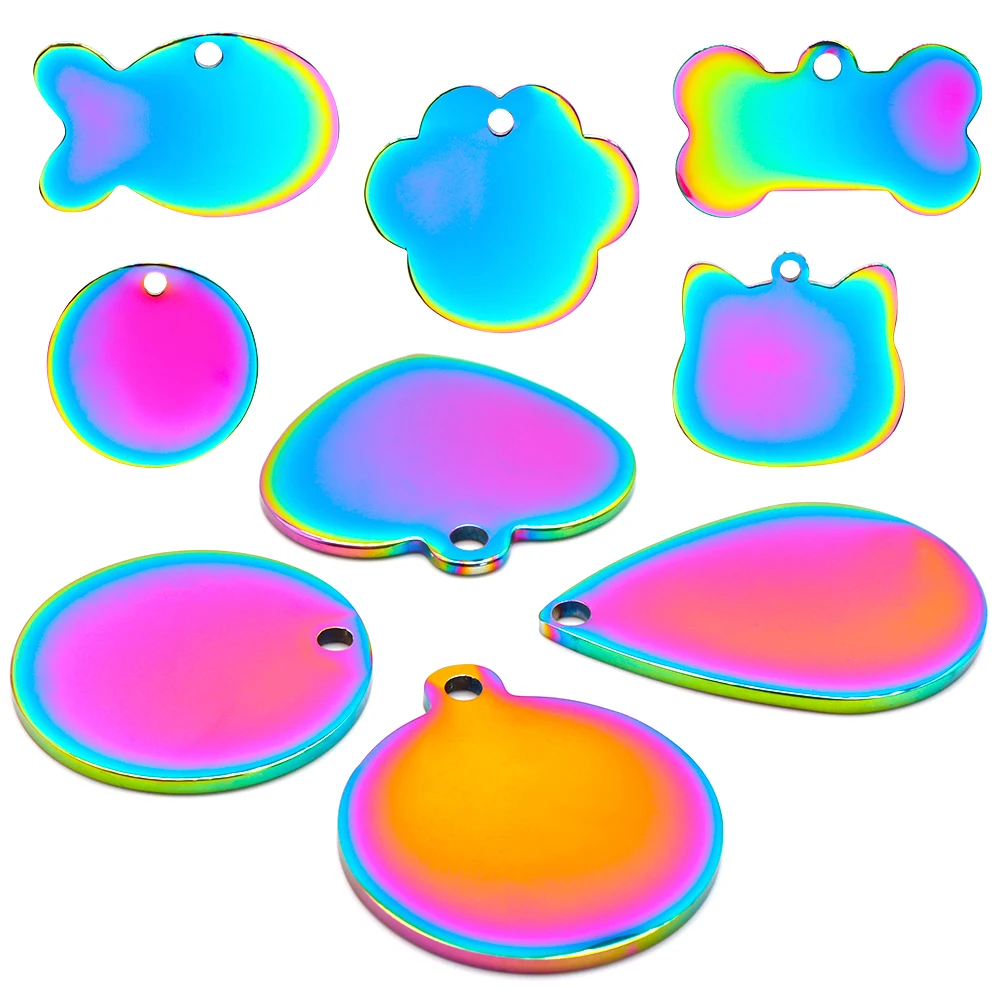 20 piezas de acero inoxidable de colores personalizados mezclados con una variedad de dijes colgantes de llavero antipérdida grabables - imagen 2