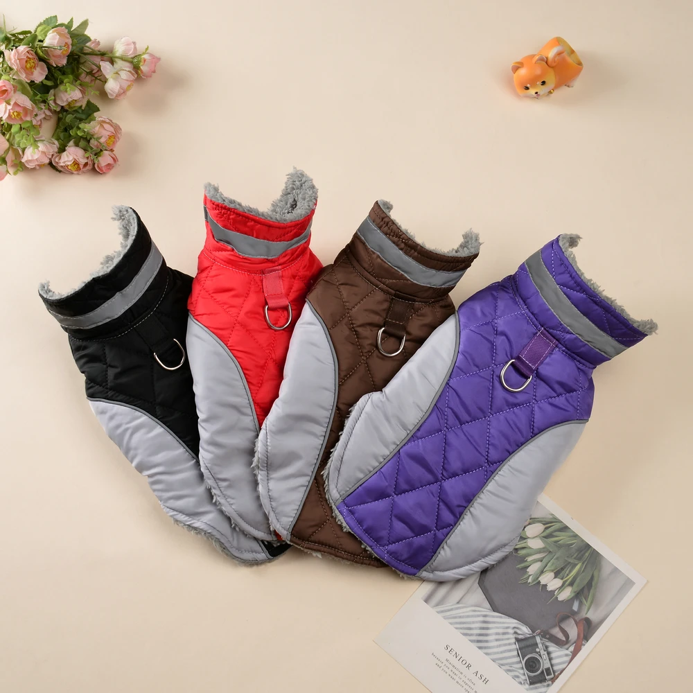 Chaqueta de invierno para perros grandes, ropa impermeable reflectante para perros medianos y grandes, abrigo con cuello alto, trajes de Labrador de lana gruesa - imagen 2