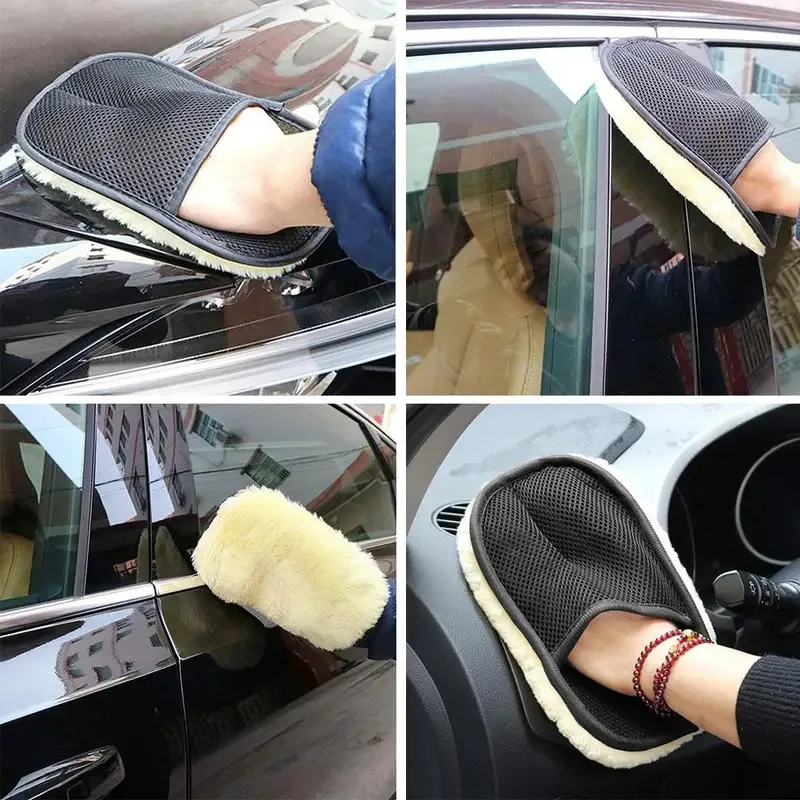 Guantes de lavado de lana para limpieza de automóviles, parabrisas de automóviles, pulido de vidrio, esponja, cepillo, limpieza - imagen 3
