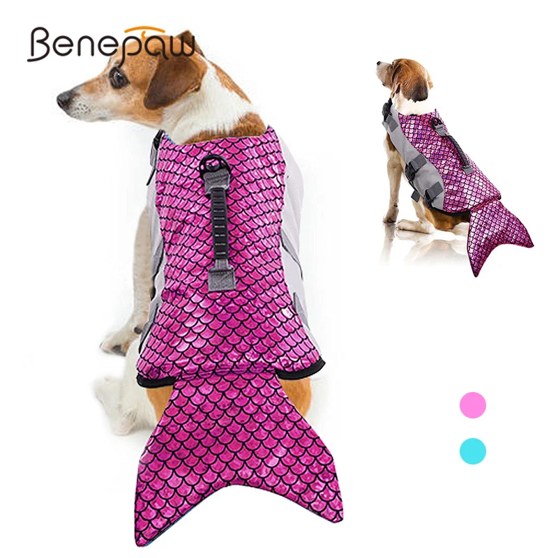 Benepaw-chaleco salvavidas de sirena para perro, ropa de baño ajustable para mascotas, flotación, piscina, playa, cachorro, Asa Ripstop