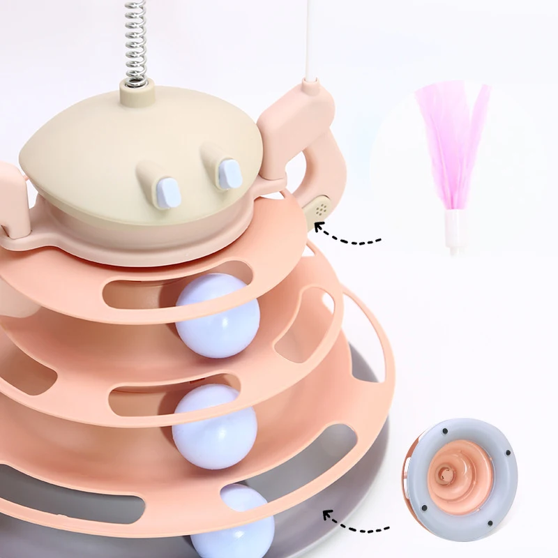 Juguete interactivo para gatos de 4 niveles, tocadiscos de juguete para gatos, bolas giratorias, rompecabezas, pista de entrenamiento, juguetes, suministros para mascotas - imagen 5