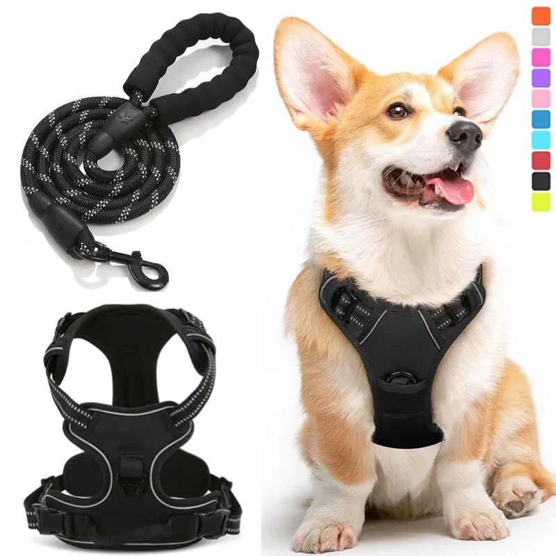 Chaleco con correa para perro, pecho de nailon para mascotas, suministros para mascotas, accesorios de viaje, diseño reflectante, correas portátiles, correa trasera para el pecho para mascotas