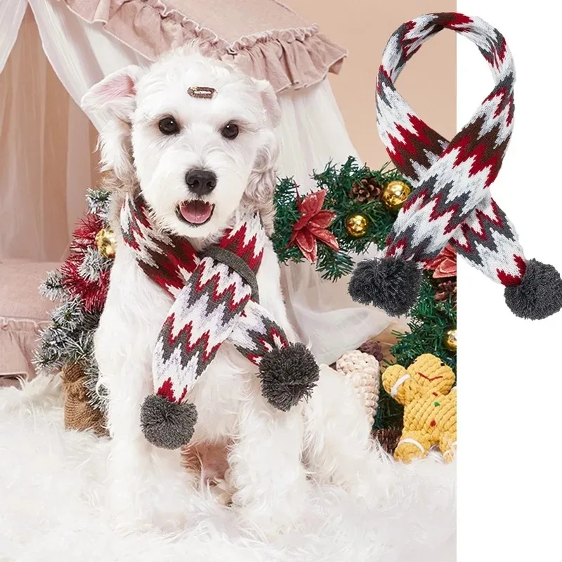 Bufanda de punto de Navidad para perros, Bola de Pelo a rayas, bufanda para mascotas, pañuelo para gatos, suministros de Navidad para mascotas, accesorios para perros - imagen 4
