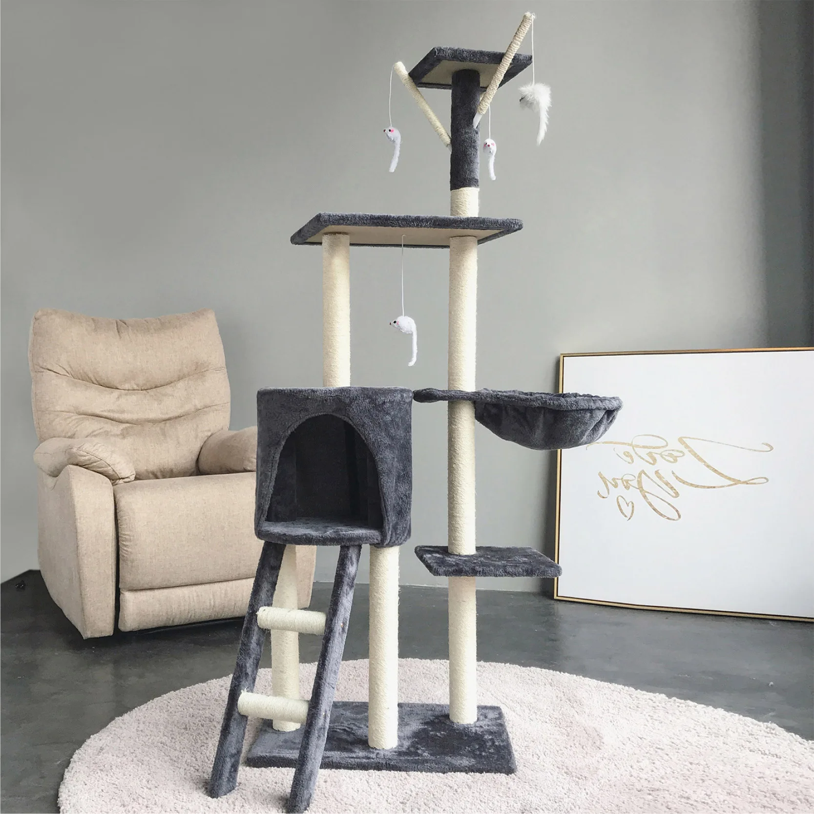 Árbol de juegos para gatos con nido, plataformas y sisal - imagen 5